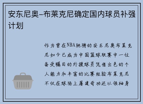 安东尼奥-布莱克尼确定国内球员补强计划